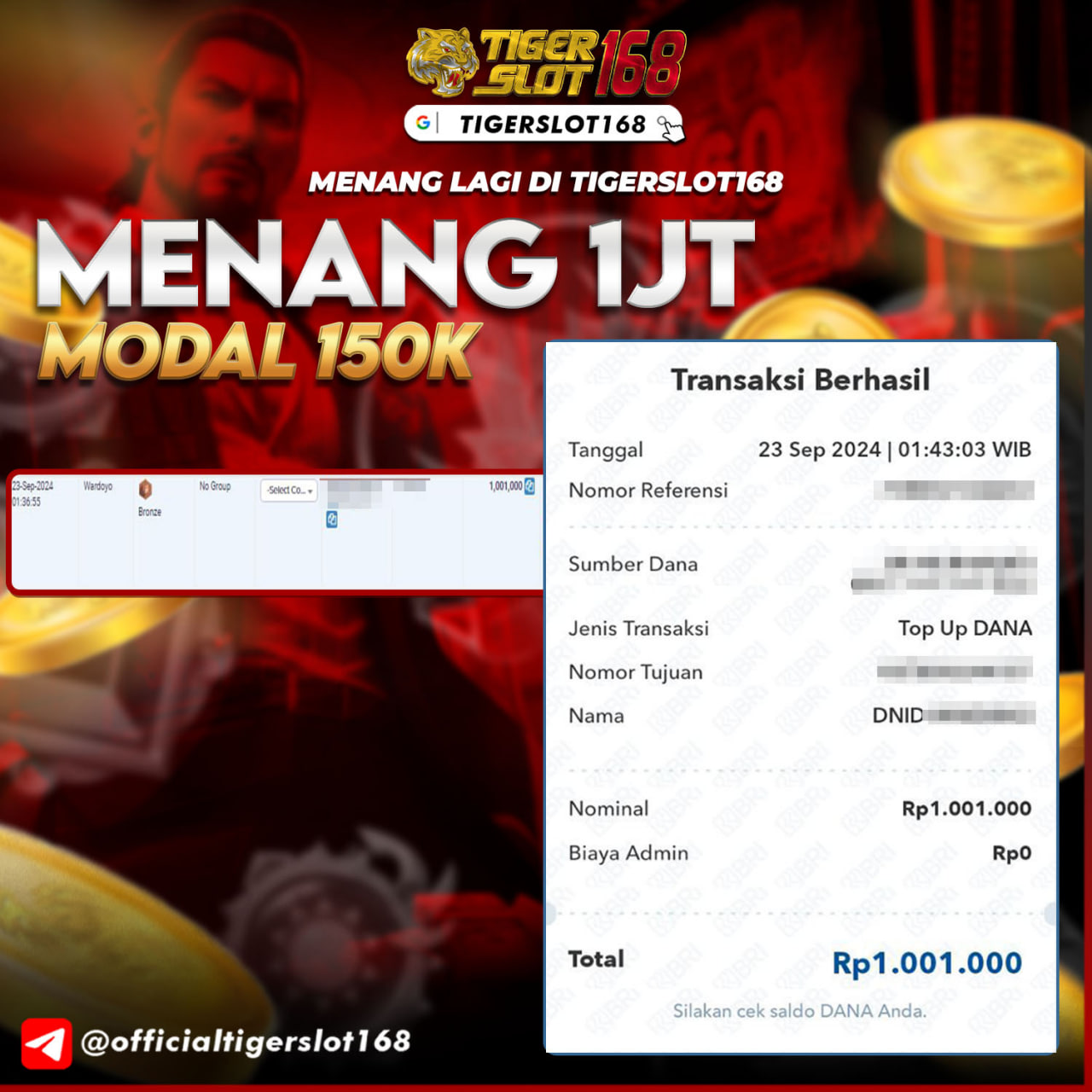 Gambar SALAH SATU BUKTI KEMENANGAN MEMBER TIGERSLOT168