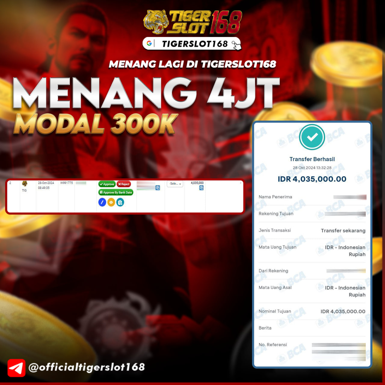 Gambar MODAL 300K TIGERSLOT168 KASIH 4JT